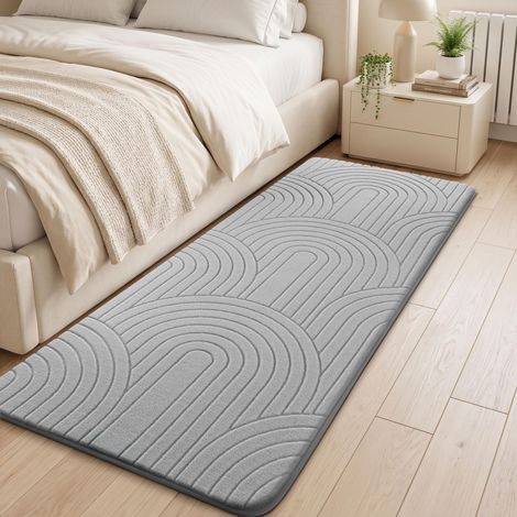 Tapis de salon - 60 x 200 cm - Tapis de couloir - Gris Tapis lavable 3D pour chambre à coucher - Antidérapant - Moelleux - À poils courts - Pour chambre à coucher, chambre d'enfant (1/5)