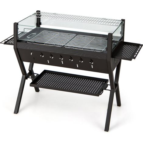 Barbecue à charbon noir 3-en-1 avec grille en acier inoxydable, pare-vent et poignées, pour jardin, camping et terrasse (1/5)