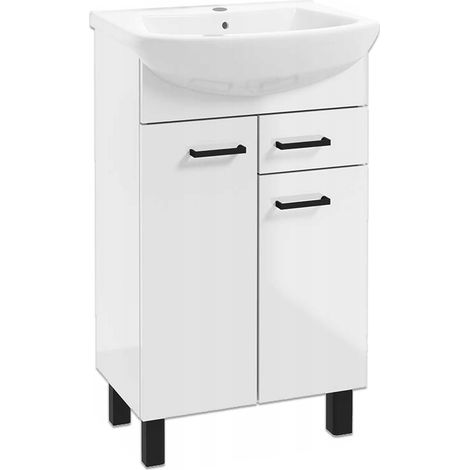 STAMAR Unterschrank 50 cm - Hochglanz Weiß - Elegant und Praktisch - Mit Keramikwaschbecken