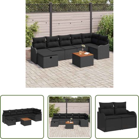 vidaXL Canapé en poly rattan - Ensemble de canapé de jardin avec coussin 8 pcs Noir polyrotin (1/5)