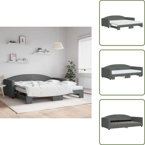 The Living Store Tagesbett Ausziehbar mit Matratzen Dunkelgrau 100x200 cm Stoff - Schlafsofa (1/5)