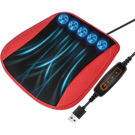 Zoternen Siège De Voiture Tapis De Refroidissement Coussin De Siège Ventilé Coussin De Siège De Voiture Refroidissant pour Un Confort Optimal pour Les Chaises De Voiture Et De Bureau,rouge,5x Fans (1/5)