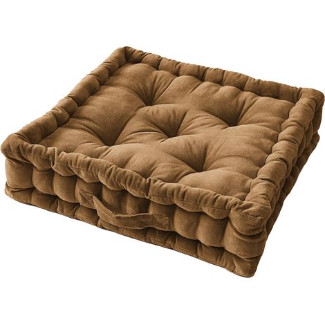 HARRIS - Coussin de Sol 50x50cm Velours de Coton Capitonné Coloris Camel (1/3)