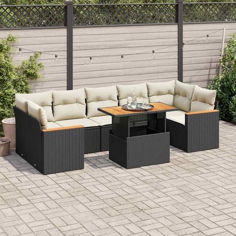 Set sofás jardín y cojines 8 pzas ratán sintético acacia negro vidaXL (1/5)