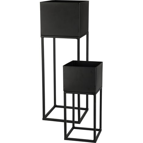 Spetebo – Lot de 2 pots de fleurs en métal noir – 58 cm et 37 cm – supports carrés pour plantes d'intérieur et extérieur