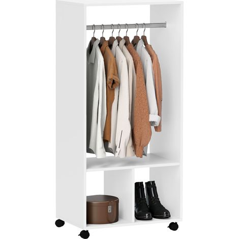 Mobile Appendiabiti con Barra in Alluminio e 2 Ripiani Aperti, in Truciolato, 60x40x128 cm, Bianco (1/5)
