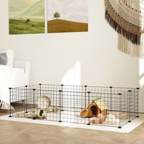 Cage parc enclos pour animaux domestiques L 106 x l 73 x H 36 cm bords arrondis fil métallique noir
