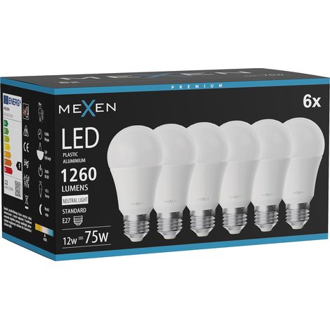 Mexen Nova 6x Ampoule LED E27, A60, 12W, Neutre - 4000K, 1260 lm - L100-E27-1240-01x06 (1/3)
