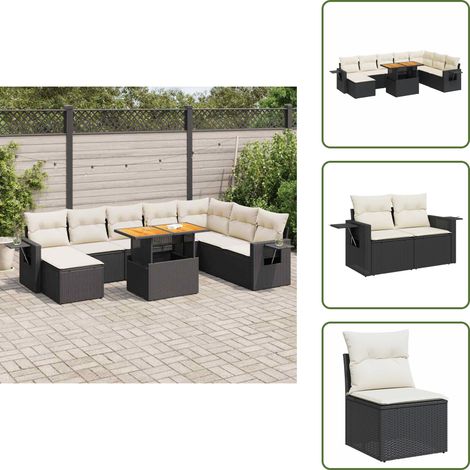 vidaXL Salon de jardin 9 pcs avec coussins noir résine tressée (1/5)