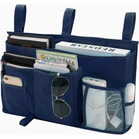 Bunk Bed Storage Bag (Navy Blue), Hanging Bed Storage Bag, 8 Pockets, for Student Room Bed, Hospital Bed, Baby Bed Rails, 600D Oxford Cloth