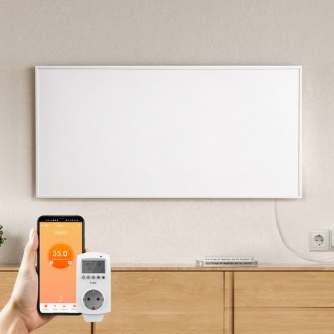 EMKE Radiateur Infrarouge 1000W, Panneau Chauffant Mural 119,5x59,5cm avec Thermostat WiFi Connecté, Blanc