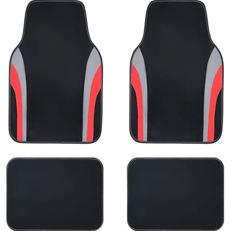 Lot de 4 Tapis de Voiture imperméable et Universel avec Revers antidérapant Noir et Rouge (1/5)