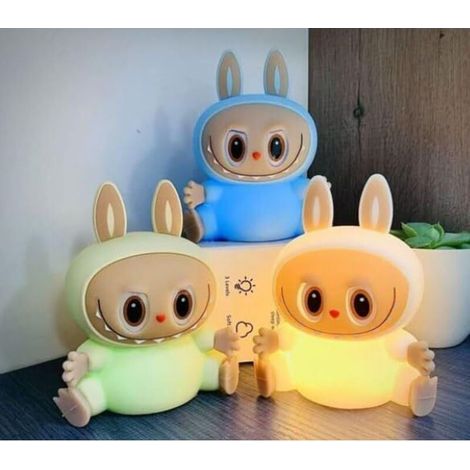 Bunte Monsterlampe mit Touch-Steuerung – Nachtlicht. USB-aufladbar. 7 wechselnde warme Lichtfarben – Timer – Geschenk fürs Kinderzimmer (blau)