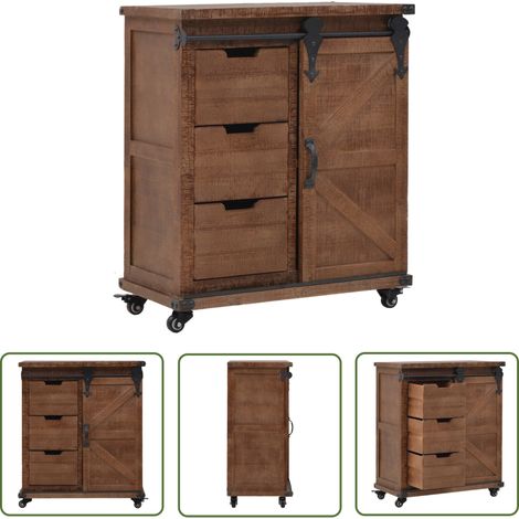 The Living Store Armoire de rangement Bois de sapin massif 64x33,5x75 cm Marron - Meuble De Rangement - Armoire - Buffet - Meuble Vintage - Meuble Rustique (1/6)