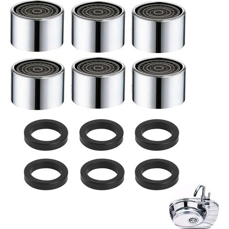 Lot de 6 Mousseur Robinet M22 Filetage Femelle, Embout Robinet Cuisine et Salle de Bain, Filtre Robinet Economiseur d'Eau avec Joint, Aérateur Robinet Anti-Eclaboussures (1/5)