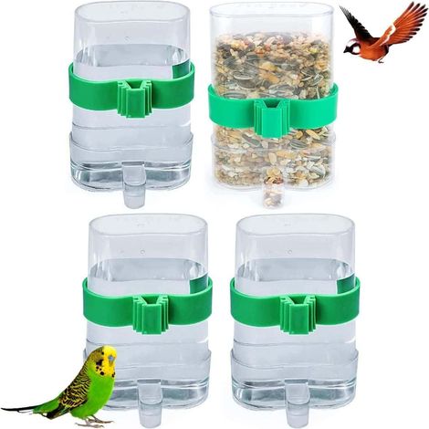 Lot de 4 distributeurs d'eau automatiques pour animaux de compagnie, en plastique transparent, pour oiseaux et cages. (1/4)