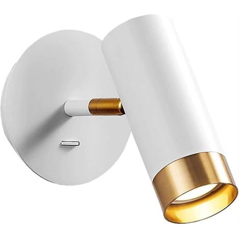 Mini applique murale de chevet, en métal blanc, orientable à 350°, idéale pour les chambres, salons et bureaux. (1/5)