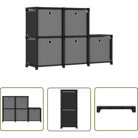 The Living Store Étagère d'affichage 5 cubes et boîtes Noir 103x30x72,5 cm Tissu - Bibliothèque - Étagère - Meuble De Rangement - Organisation Intérieur - Design Moderne (1/5)