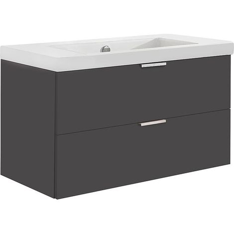 Meuble sous-vasque + vasque en céramique série MBF anthracite brillant 2 tiroirs 710x550x510mm (1/3)
