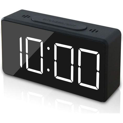 Mini sveglia digitale compatta, ideale da portare sempre con sé, con display LED per ora o temperatura, luminosità regolabile e semplice funzionamento in formato 12/24 ore (Nero) (1/5)
