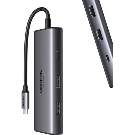 Adattatore 6 in 1 ugreen CM498 Hub da USB a 2x USB-A 3.0, USB-C 3.0, 2x HDMI, PD (1/3)