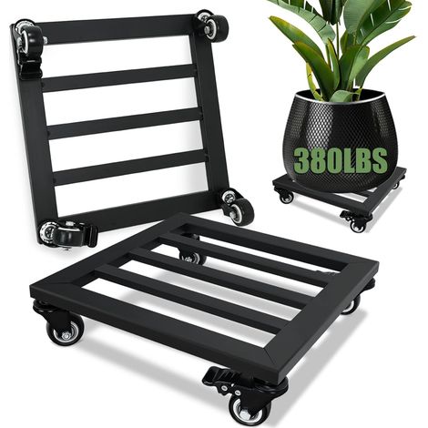 APEX Support à plantes à roulettes, lot de 2, support à plantes de 30 cm avec roulettes, chariot à plantes carré en métal avec roulettes verrouillables