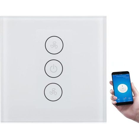 (Weiß) Intelligenter Lüfterschalter mit WLAN-Sprachsteuerung und Fernbedienung (1/5)