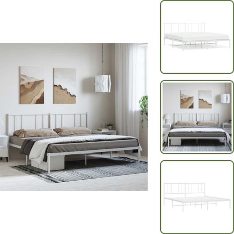 Bettgestell mit Kopfteil Metall Weiß 193x203 cm - Metallbettfundament - Doppelbettgestell - Weißes Bettgestell - Boxspringrahmen - Bettrahmen (1/5)