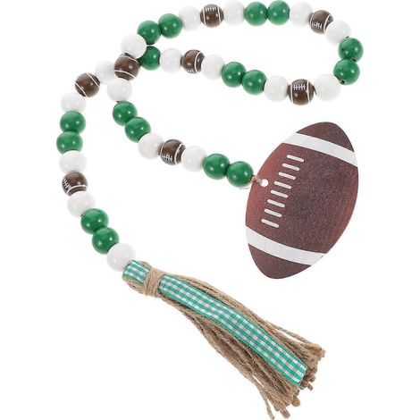 Guirlande de perles en bois à motifs de rugby, 5 pièces, style rustique, avec pompons. (1/5)