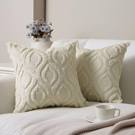 Soft Cream Velvet Cushion Covers, 45x45cm, Luxurious Style for Living Room, Bedroom and Office Set of 2 (1/4)