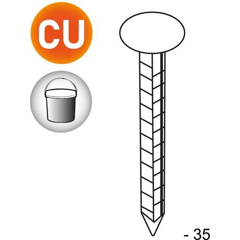 Pointe en Vrac Tête Extra Large Carrée Crantée Cuivre - 3x3x35 mm en Seau de 5 kg - D-Work