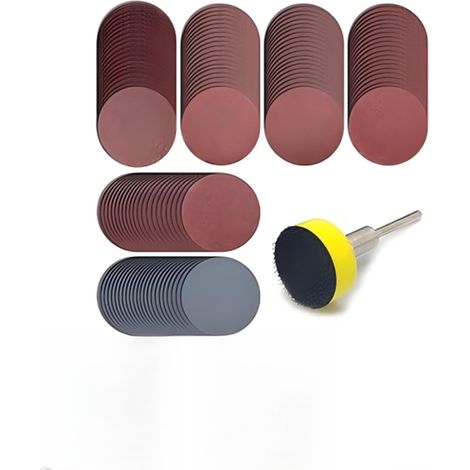 Kit Disques Abrasifs 25mm 120 Pièces, Papier de Verre Alumine Grain P100-P3000 avec Mandrin 1" et Tige 3mm, Disques Polissage Auto-adhérents pour Bois, Métal, Carrosserie, Bricolage (1/5)