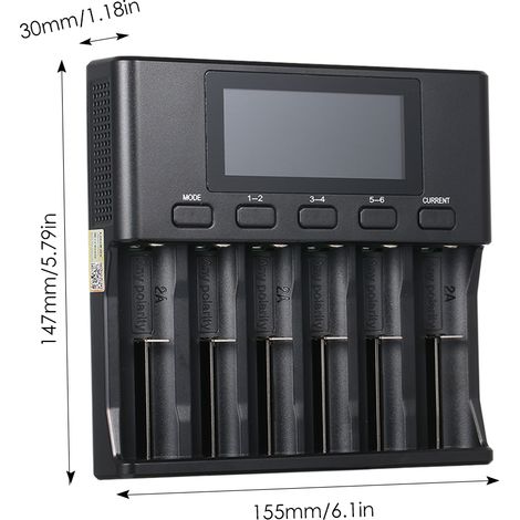 LiitoKala Lii-S6 Smart-Ladegerät 6-Steckplatz-Adapter-Kit 12V 3A für Li-Ion-Akkus 3,7V IMR 3,8V Ni-MH/Ni-Cd 1,2V LiFePO4 3,2V LCD-Bildschirm (1/5)