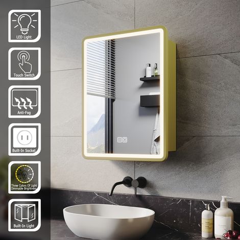 ELEGANT Bathroom LED Mirror with Shaver Socket Demister 3 Lighting Modes Bathroom Mirror Cabinet, 450x600mm (lime-green)