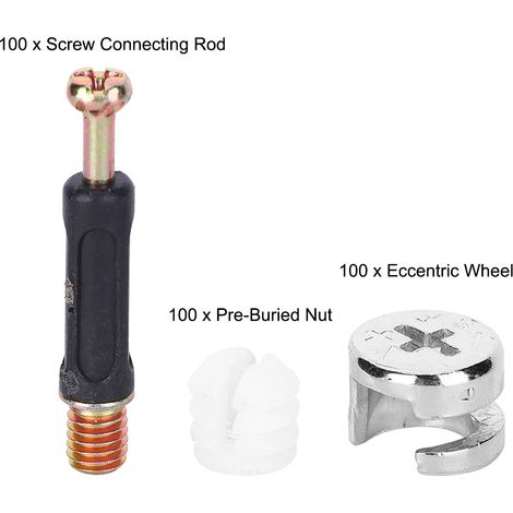 100 pièces de kit de vis de connexion à roue excentrique 3-en-1, accessoires de quincaillerie pour meubles (1/5)