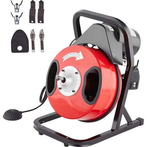 Mophorn Rohrreinigungsmaschine 50 FT x 1/2 Zoll, manuelle Rohrreinigungsspirale – mit 4 Schneidern und luftaktiviertem Fußschalter für 2" bis 4" Rohre