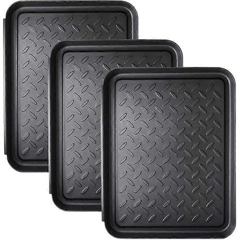 Lot de 3 plateaux à chaussures robustes, plateaux de rangement, tapis pour gamelles de chien ou de chat, retiennent la boue et protègent le sol, 34,8 x 27,4 cm (1/4)