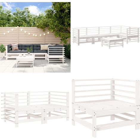 6-tlg. Garten-Lounge-Set Weiß Massivholz Kiefer - Gartenmöbel - Loungesessel - Kiefernholzmöbel - Rattan Möbel - Gartenloungeset - Home & Living