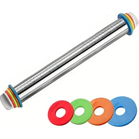 Ensemble rouleau pâtisserie réglable avec anneaux acier - Tapis silicone pour pâtes, pizzas, biscuits (1/5)