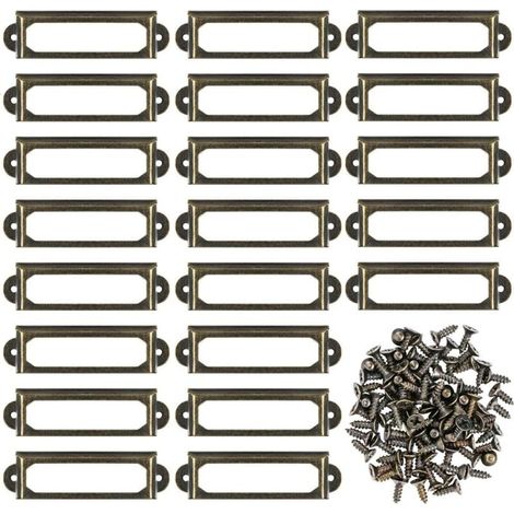 Packung mit 50 Metall-Etikettenhaltern inklusive Schrauben für Möbel, Schubladen, Schränke, Karten, Namensschilder für Büro, Bibliothek, Regale - Bronze (S-59 x 17 mm)