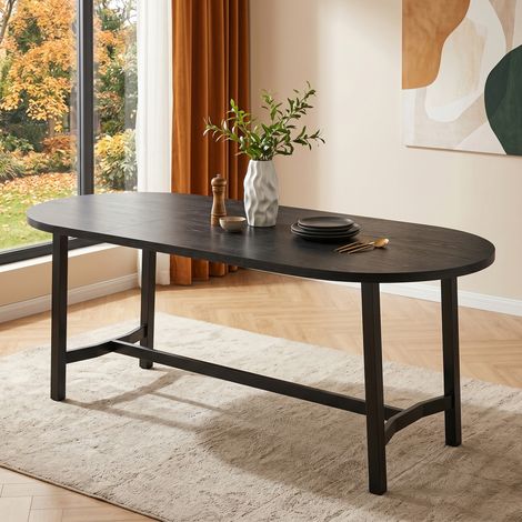 Modernluxe - Table à manger 180x80x75 cm - 6 à 8 personnes - Angles arrondis - Pieds en fer - Noir (1/5)