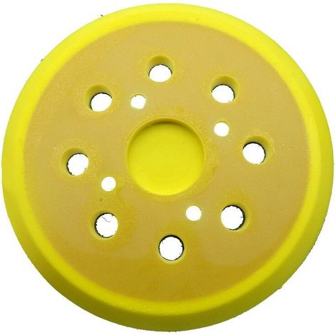 1 pièces 125mm Plateau de ponçage, Rond Disques de Ponçage à 8 Trous patin PU, pour ponceuse Plateau ponçage souple Remplacer (Jaune) (1/5)
