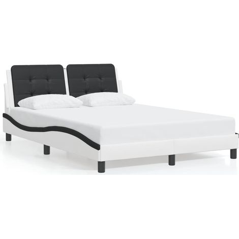 Lit double,Lit adulte,Cadre de lit sans matelas Zadar blanc et noir 140x190 cm similicuir CFW5667754 (1/5)