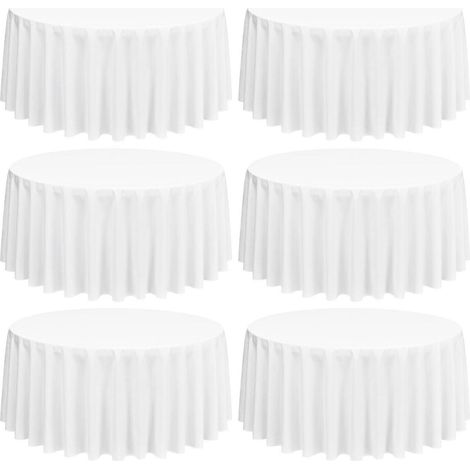 Lot de 6 nappes rondes 228 cm Blanc, lavables, résistantes aux taches et aux plis, Polyester