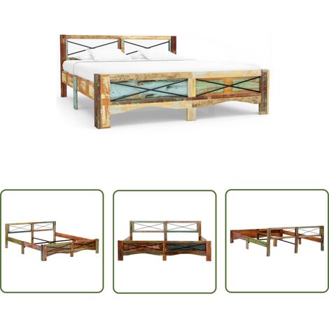 The Living Store Cadre de lit sans matelas Bois de récupération massif 180x200cm - Cadre De Lit Vintage - Lit En Bois Massif - Lit Récupéré - Meubles Uniques - Mobilier Rustique (1/5)