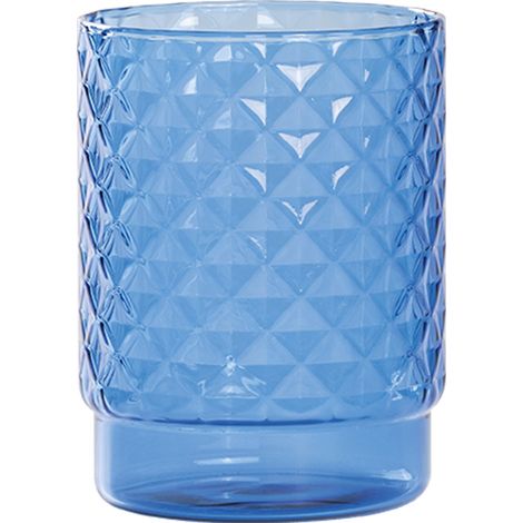 Isolano Set 4 Tumbler Impilabili in Vetro Borosilicato Soffiato a Mano, Colore Bluino, Design Diamantato per Tavola e Bar Moderno ed Elegante