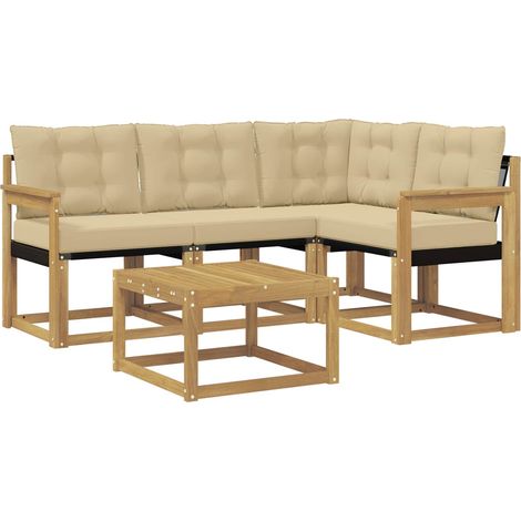 Outdoor Sofa Set with Cushion 5 pcs White and Beige vidaXL