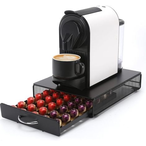 Compact Tiroir de rangement pour 40 dosettes de café,Porte capsule tiroir boîte de rangement en noir machine à capsules, 32 x 23.5 x 7cm,Idéal pour les petits espaces.