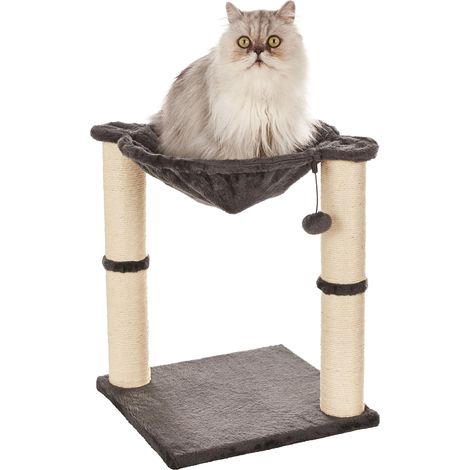 Arbre à chat en forme de tour avec abri, lit hamac et griffoir - 41 x 51 x 41 cm, Gris (1/4)