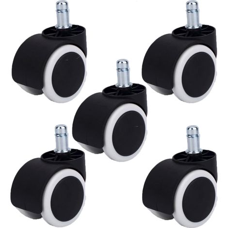 Lot de 5 Roulettes pivotantes JUMELÉE pour FAUTEUIL CAOUTCHOUC GRIS diamètre 50 mm à tige lisse 11x22 mm (1/4)
